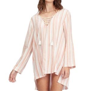 Billabong Orange and‎ White Striped Lace-Up Swim Cover-Up. Gauzy. Med.